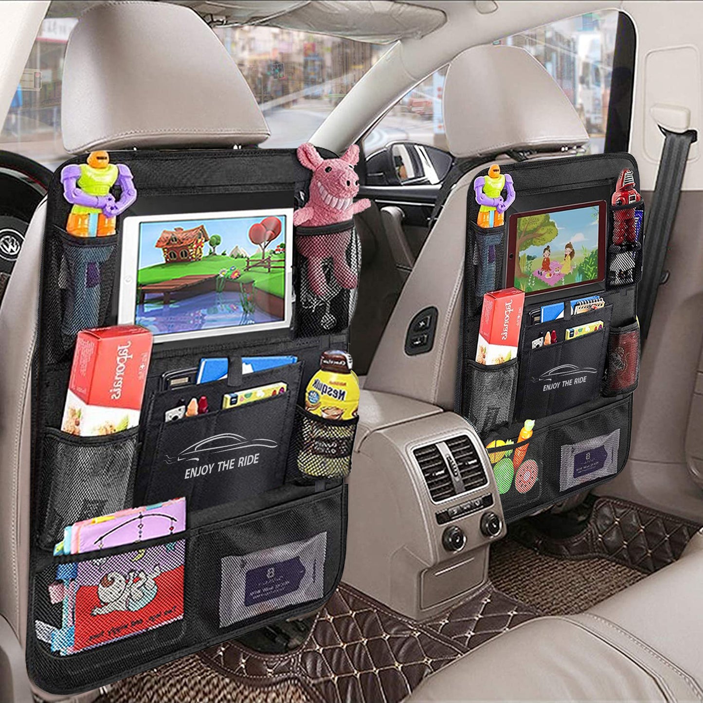 Multi-Functional Car Seat Back Storage Bag - Oxford Cloth, Hook Installation, Anti-Kick Pad - CALCUMART