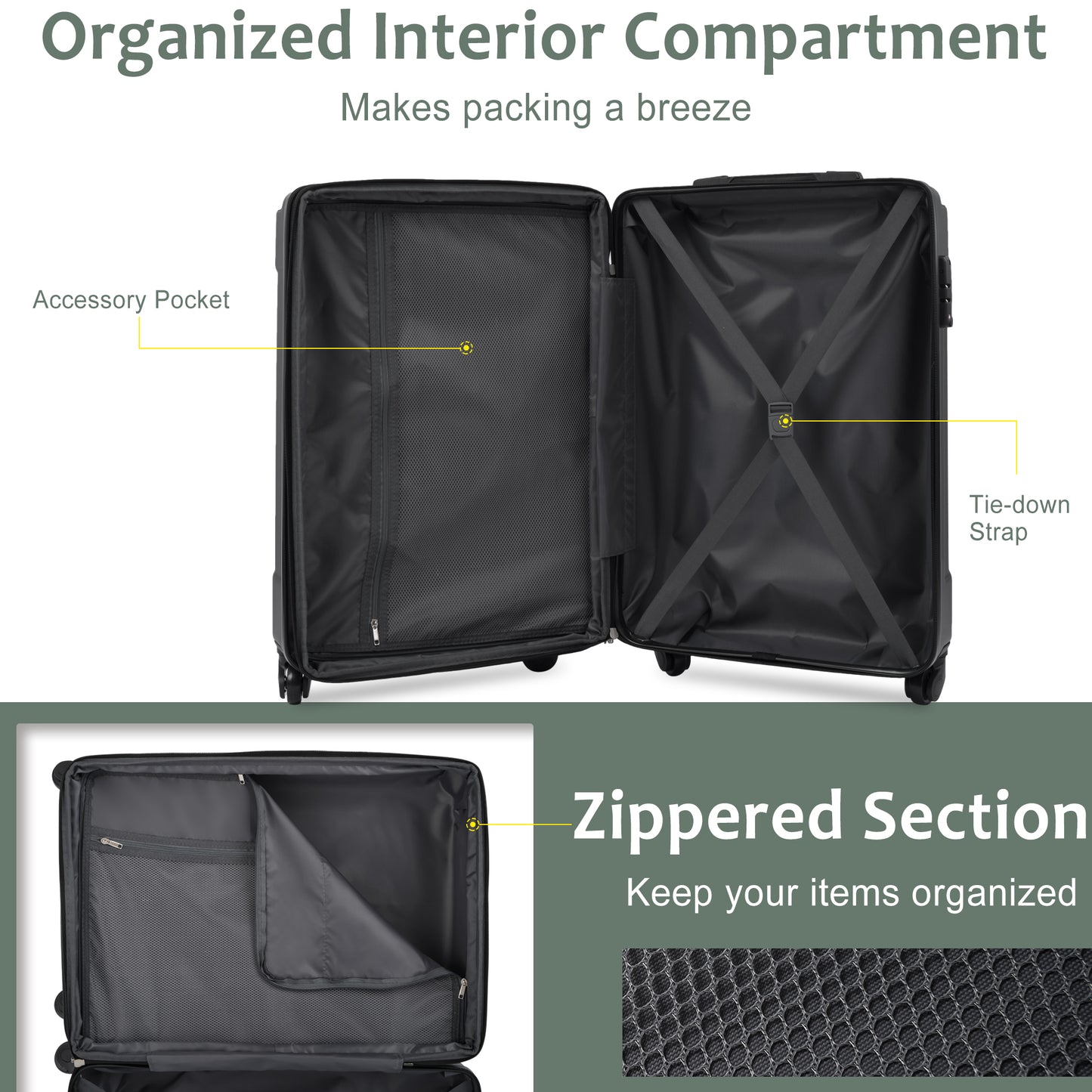 24'' Lightweight Expandable Hardshell Spinner Suitcase, ABS, Green, w/TSA Lock (Single Luggage) - CALCUMART