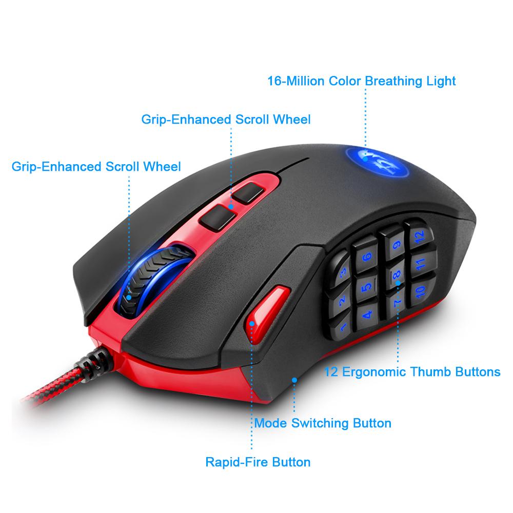 Redragon M686 Varanus USB Gaming Mouse - 16400 DPI, 19 Buttons, Ergonomic Design for Desktop Computer Accessories, Programmable Gamer PC - CALCUMART