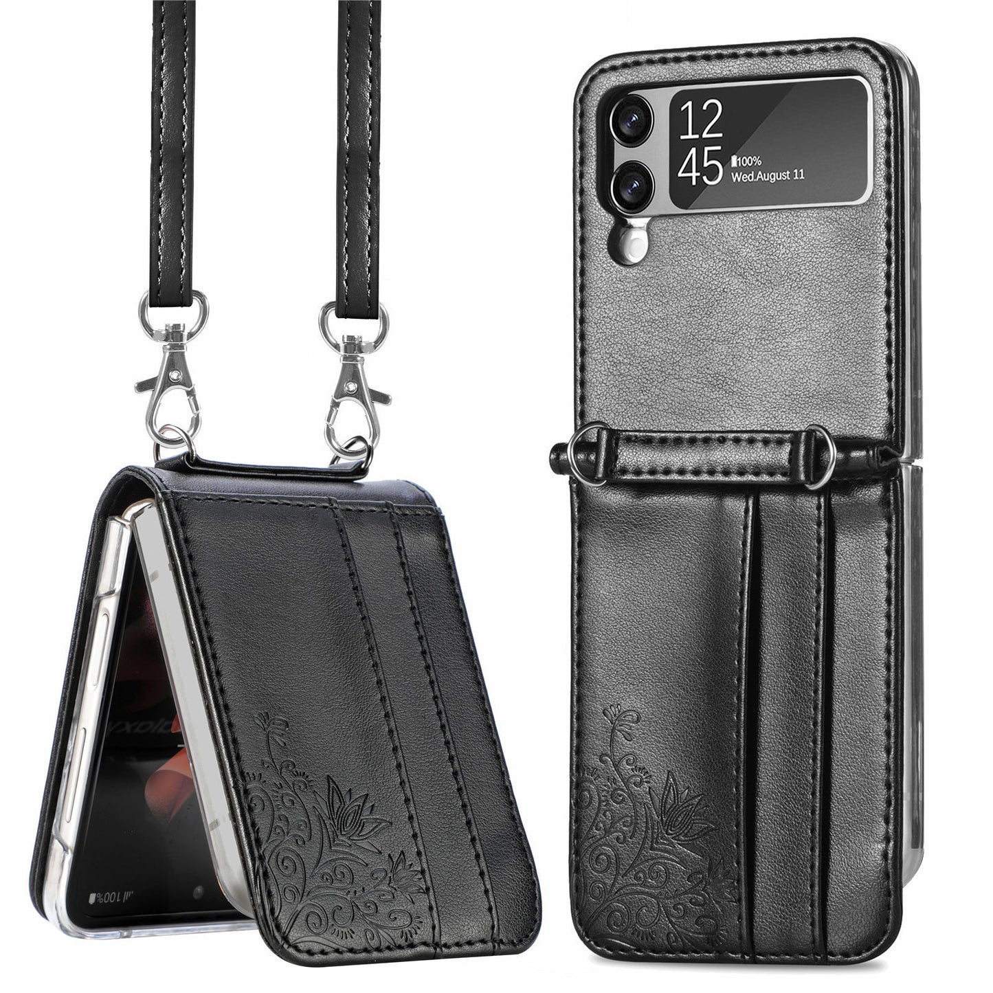 Samsung Galaxy Folding Z Flip3 Embossed Wallet Card Protective Faux Leather Case – Premium Quality and Stylish Design - CALCUMART