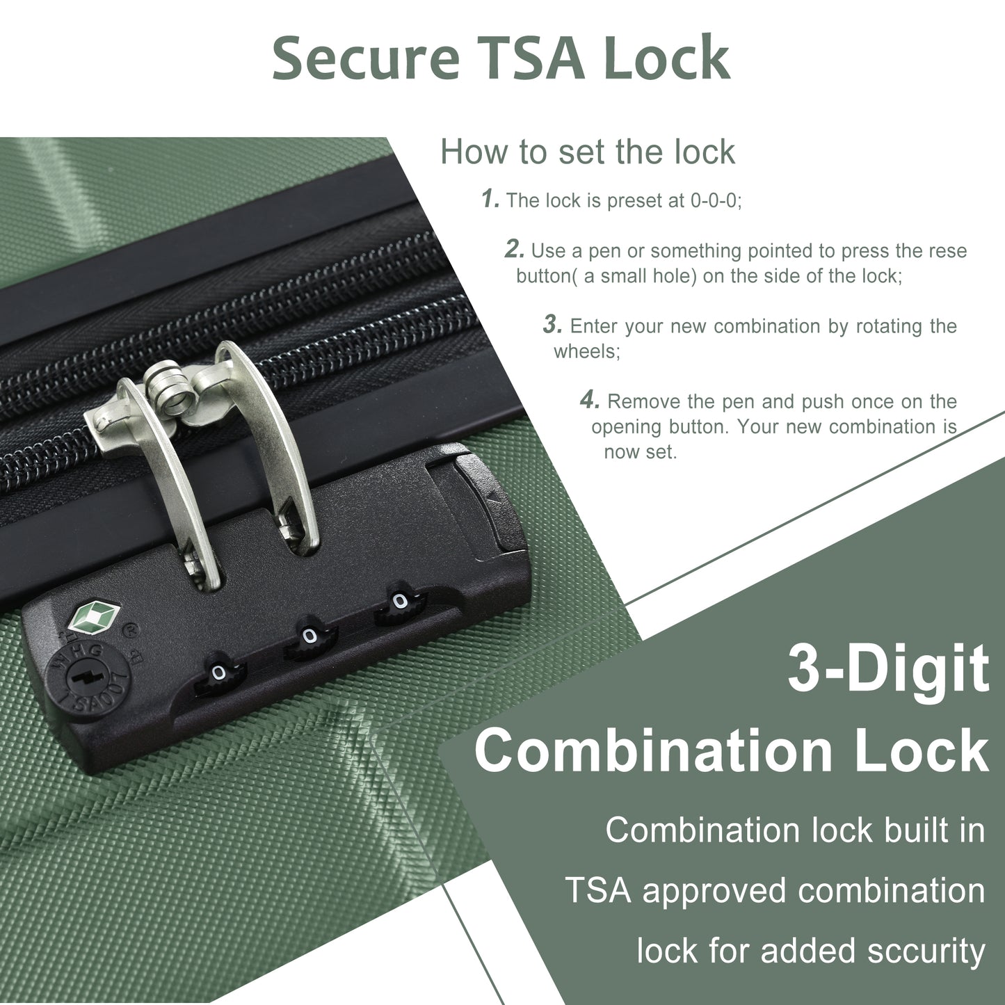 24'' Lightweight Expandable Hardshell Spinner Suitcase, ABS, Green, w/TSA Lock (Single Luggage) - CALCUMART