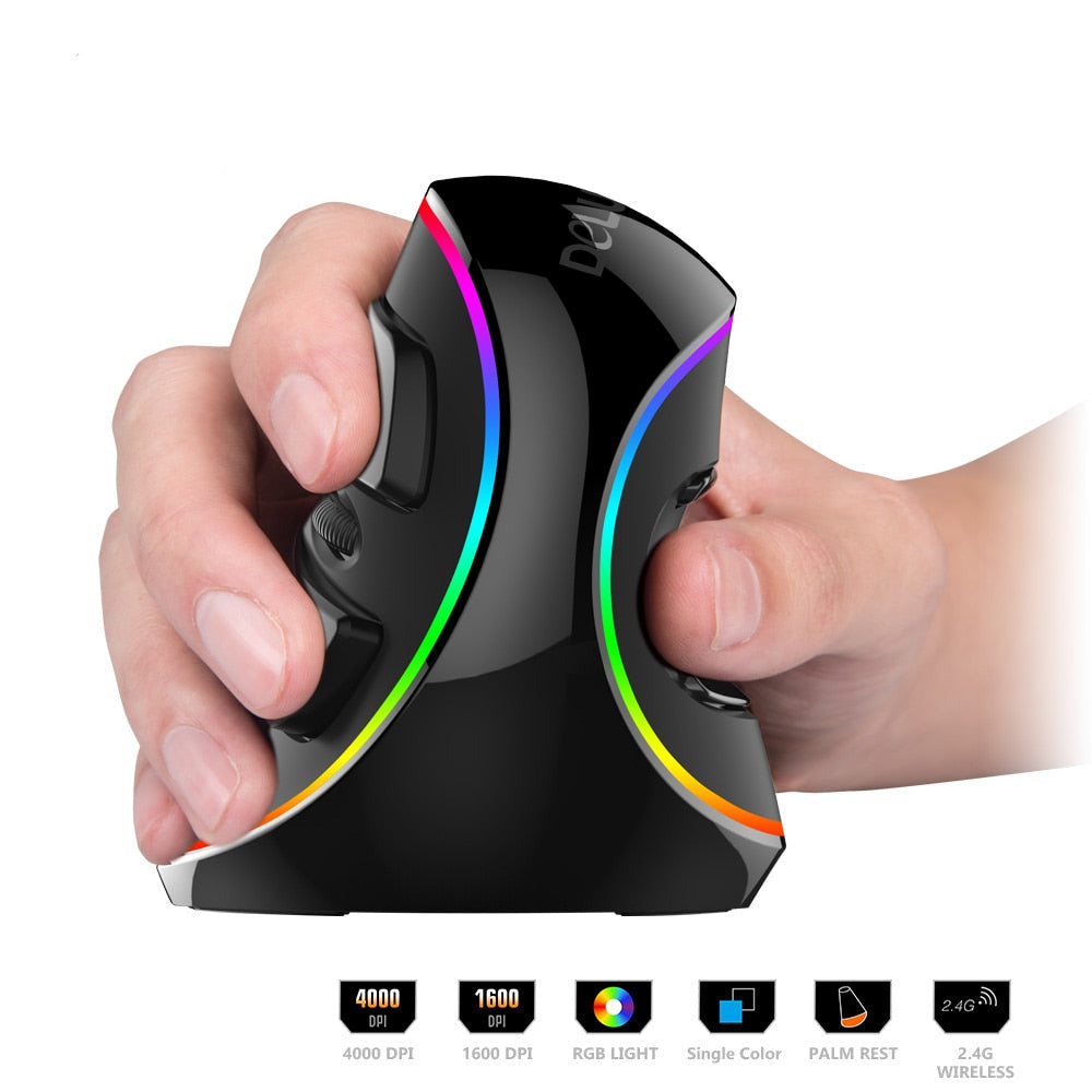 Delux M618 PLUS Ergonomic Vertical Gaming Mouse: 6 Buttons, 4000 DPI, RGB, Wired/Wireless, Right Hand Mice for PC, Laptop, Computer - CALCUMART