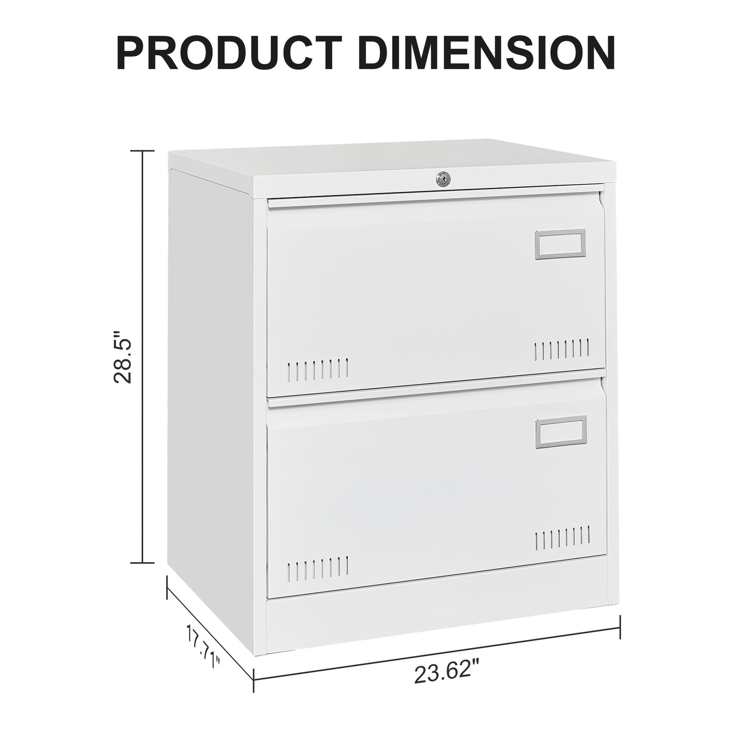 White Horizontal File Cabinet w/Lock - 2 Drawer Metal Filing Cabinet for Legal Documents & Office Use - CALCUMART
