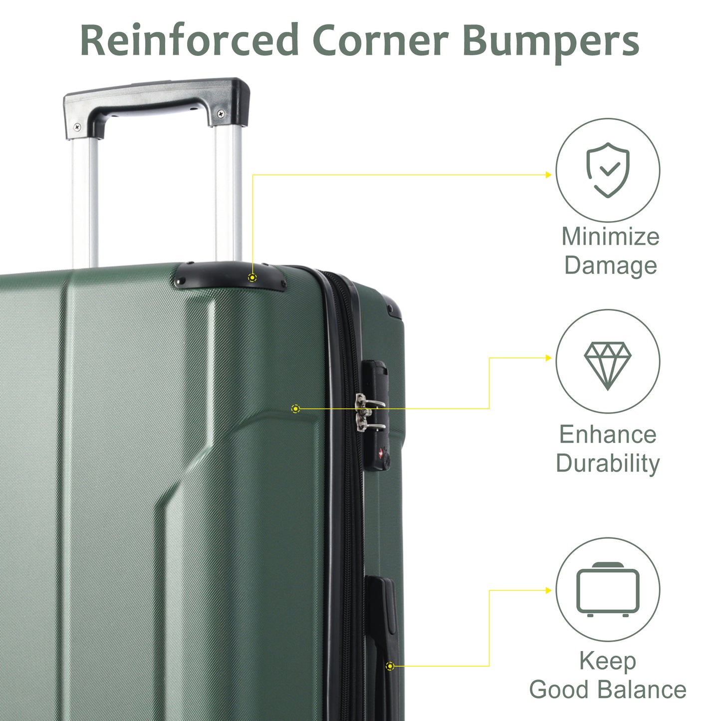24'' Lightweight Expandable Hardshell Spinner Suitcase, ABS, Green, w/TSA Lock (Single Luggage) - CALCUMART
