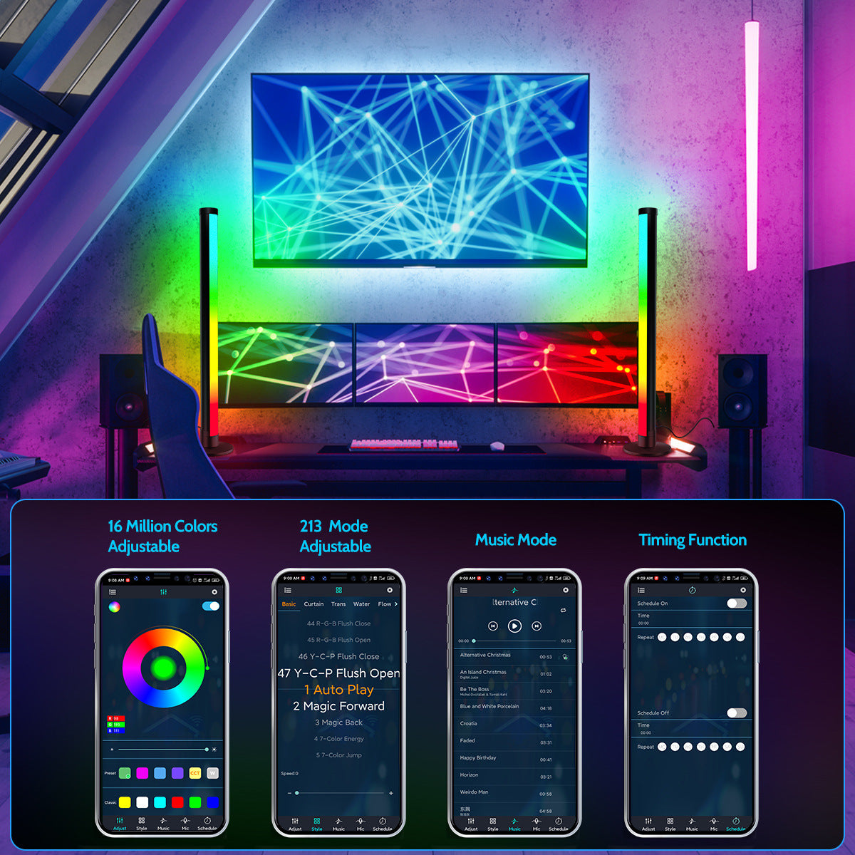 LED Magic 48-Colors Desktop Lights USB Interface 2.4G Atmosphere Light E-Sports Music Color Lights for Computer and TV with Remote Control - CALCUMART