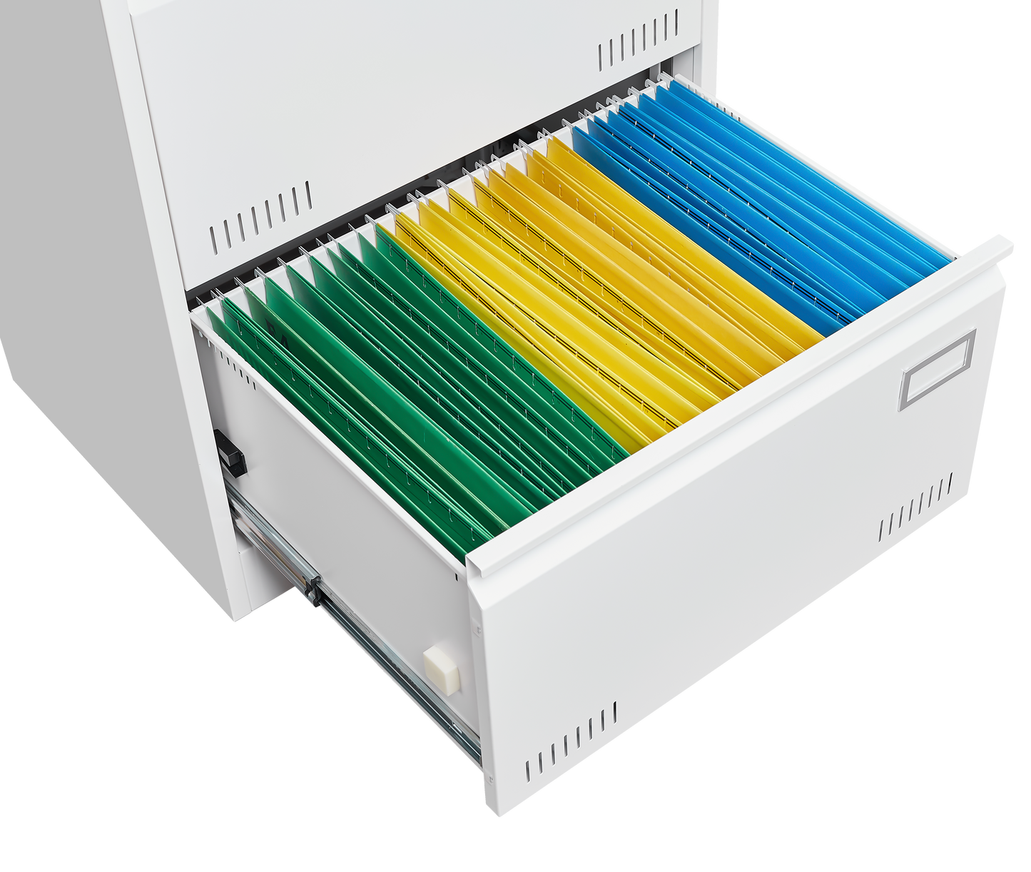 White Horizontal File Cabinet w/Lock - 2 Drawer Metal Filing Cabinet for Legal Documents & Office Use - CALCUMART