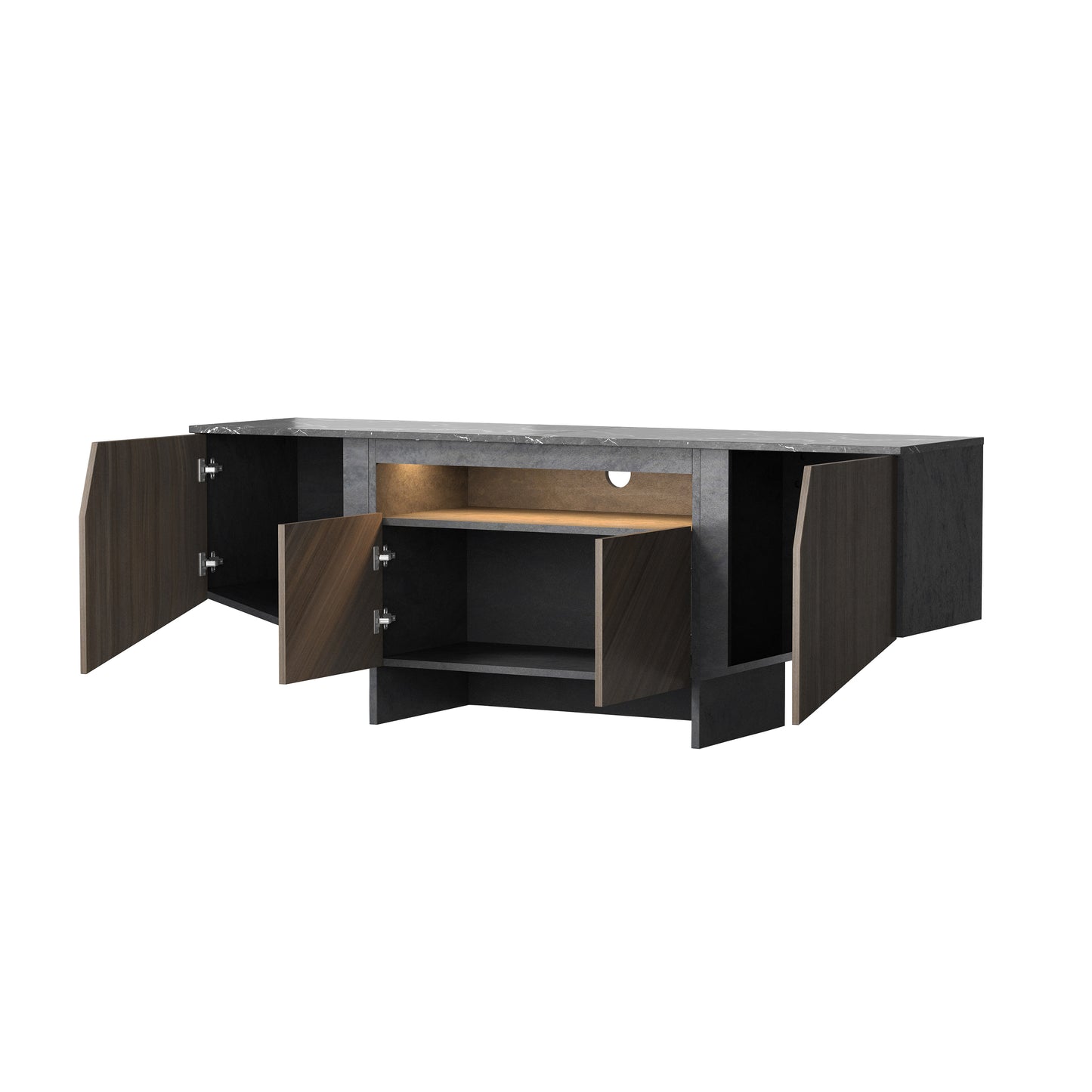 63-Inch TV Stand with LED Lights, Storage Cabinet, Shelves — Entertainment Center for Living Room & Bedroom - CALCUMART