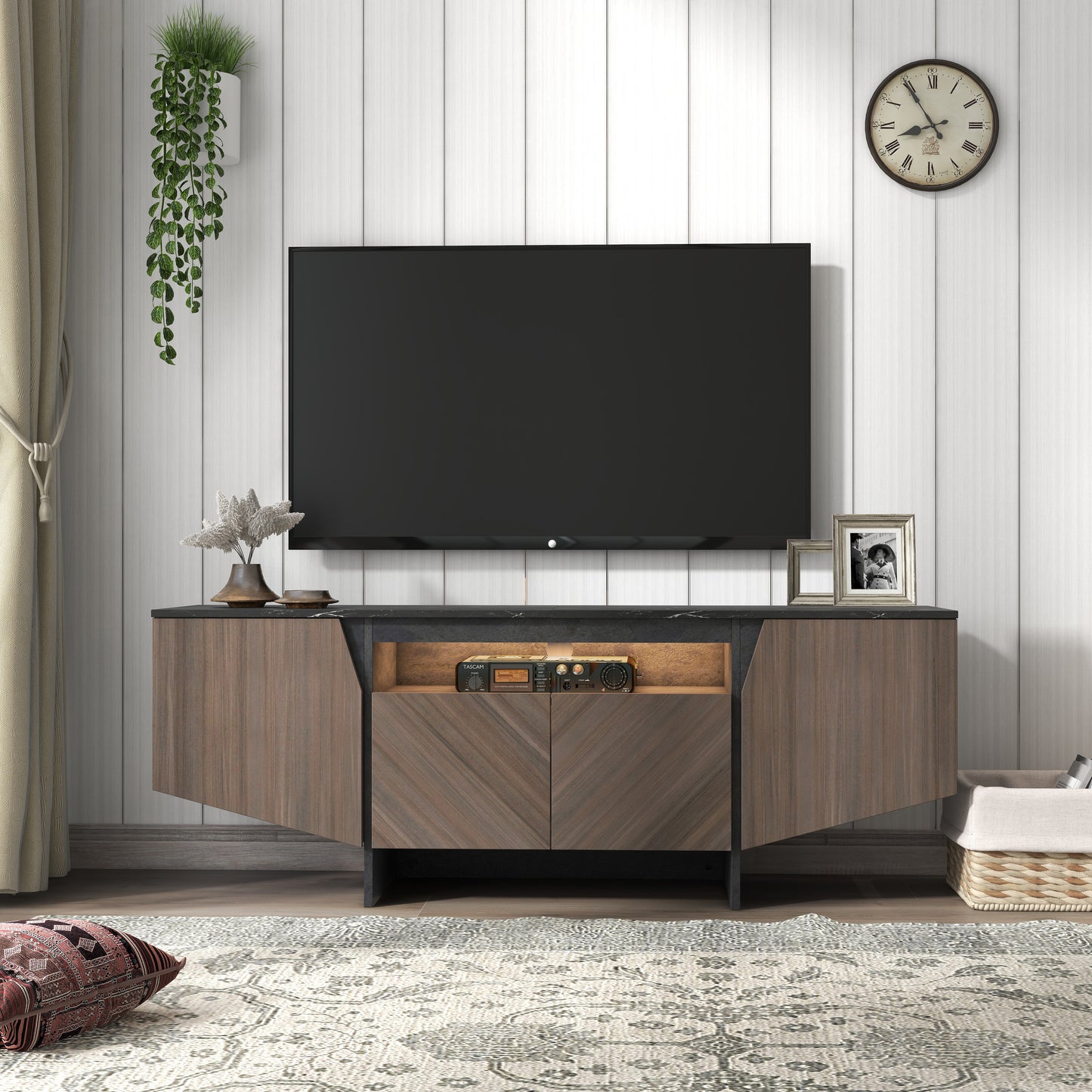 63-Inch TV Stand with LED Lights, Storage Cabinet, Shelves — Entertainment Center for Living Room & Bedroom - CALCUMART