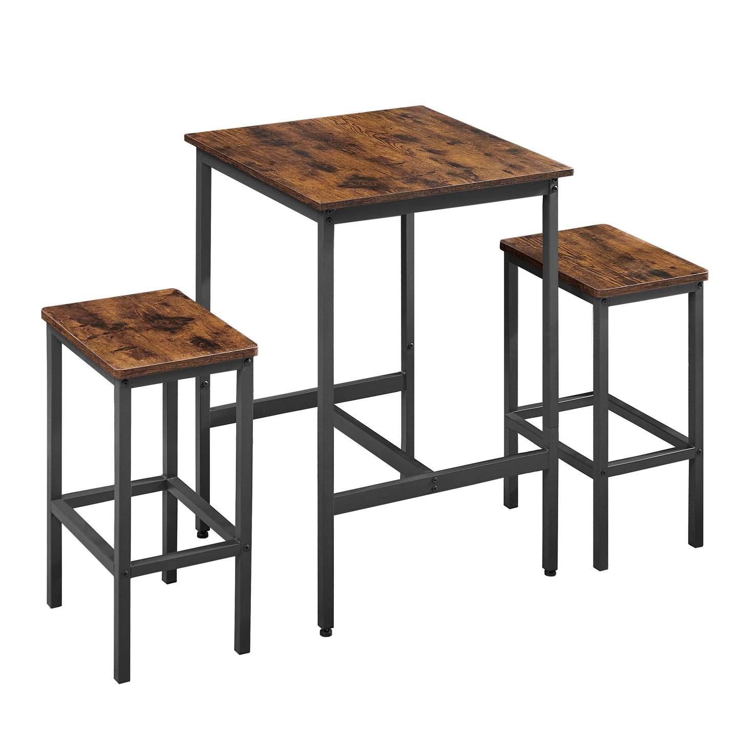 Industrial Style 3-Piece Bar Table Set, Rustic Brown and Black - CALCUMART