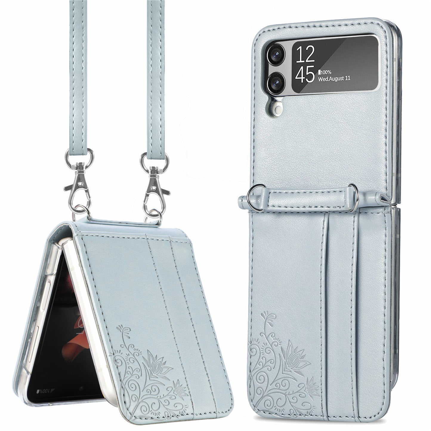 Samsung Galaxy Folding Z Flip3 Embossed Wallet Card Protective Faux Leather Case – Premium Quality and Stylish Design - CALCUMART