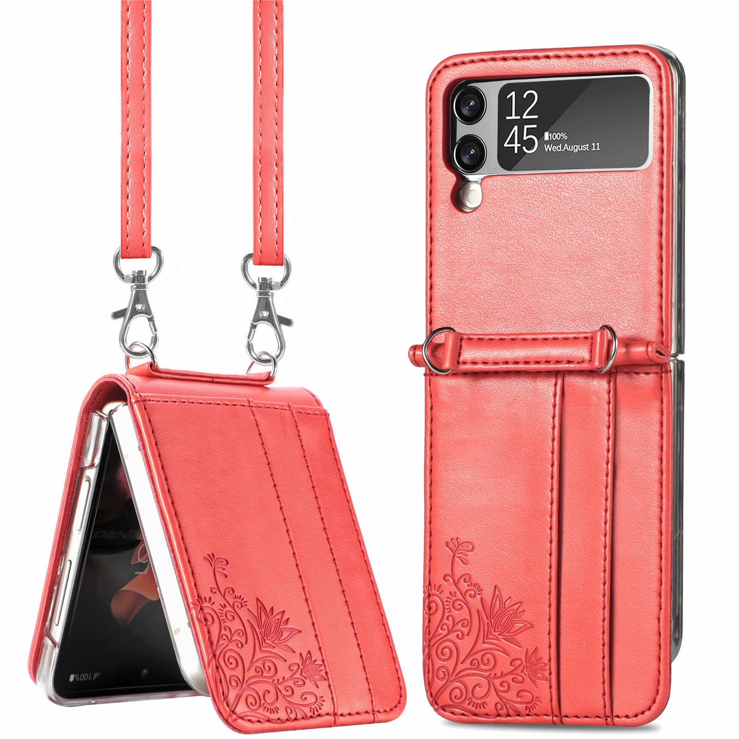Samsung Galaxy Folding Z Flip3 Embossed Wallet Card Protective Faux Leather Case – Premium Quality and Stylish Design - CALCUMART
