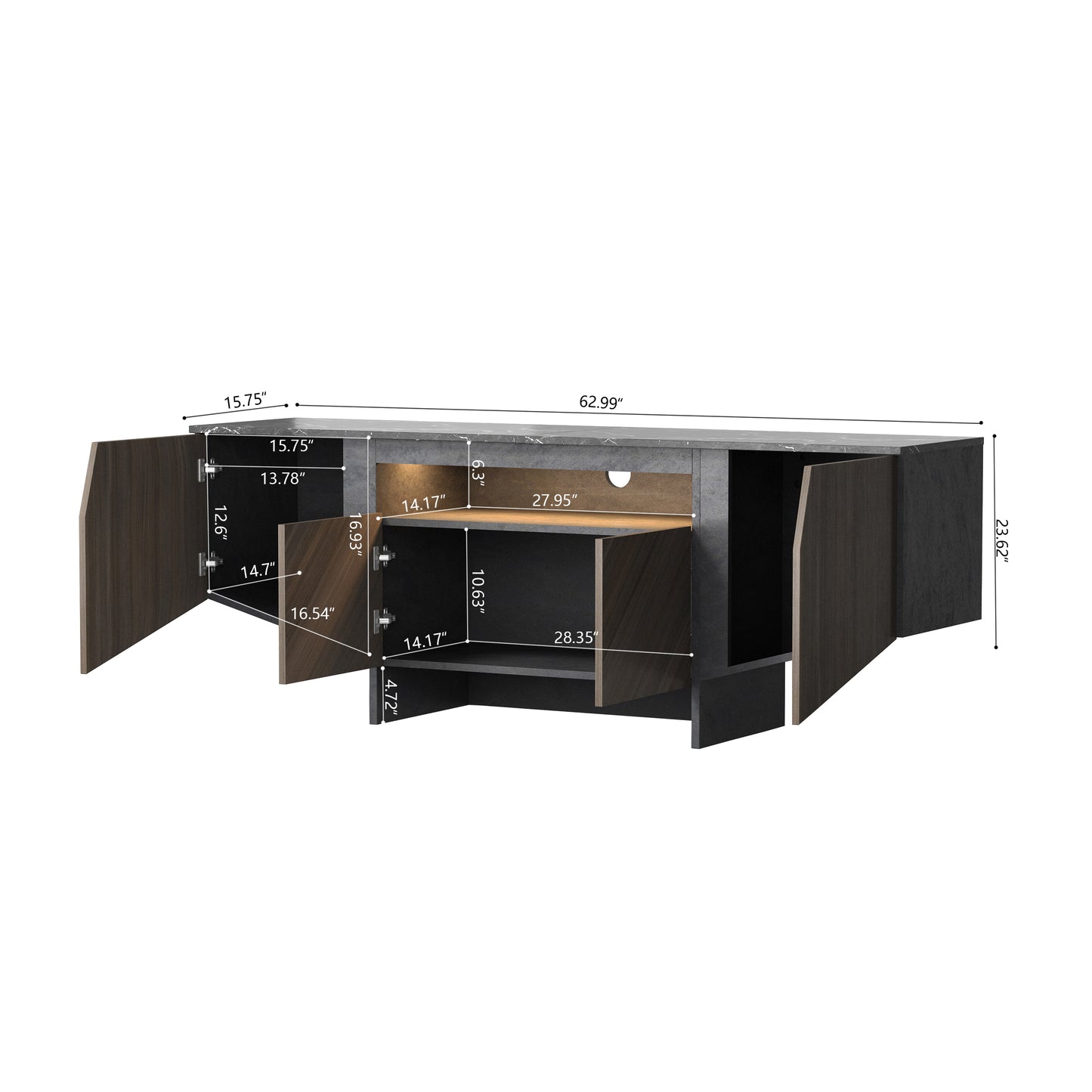 63-Inch TV Stand with LED Lights, Storage Cabinet, Shelves — Entertainment Center for Living Room & Bedroom - CALCUMART