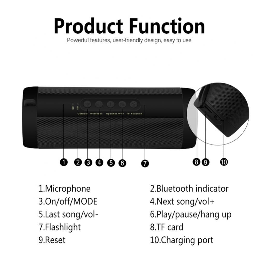 T2 Waterproof Outdoor Bluetooth Speaker with Emergency Flashlight - CALCUMART