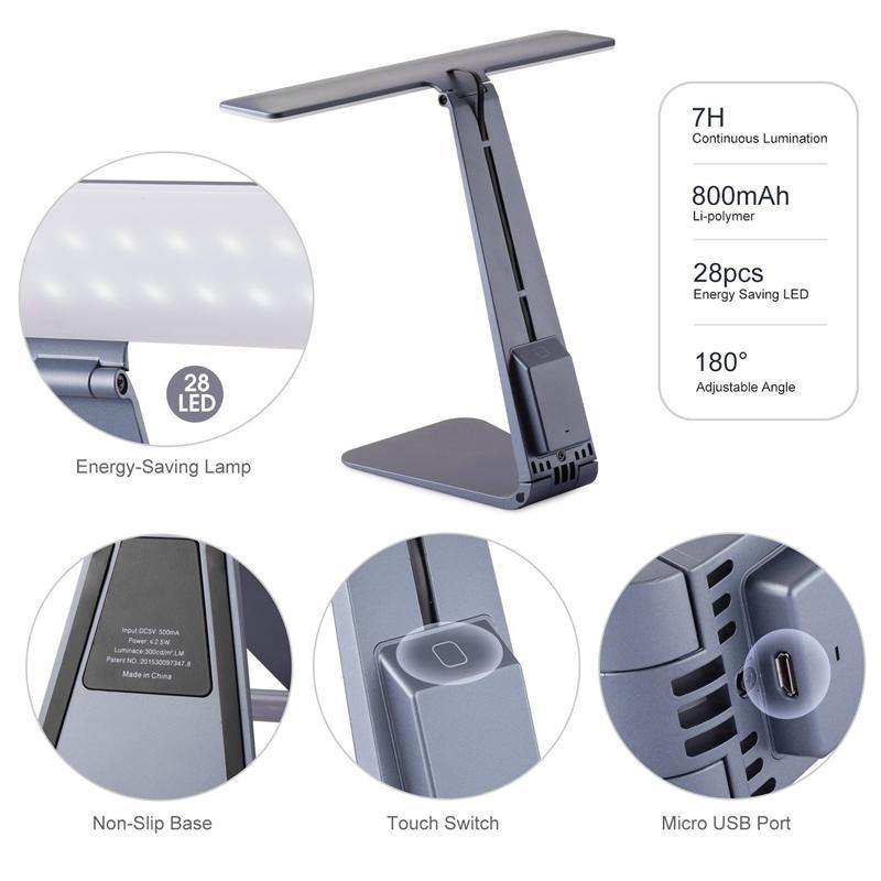 Foldable LED Desk Lamp with Eye-Protection and 3 Dimming Modes for Reading and Study, Rechargeable with Soft Night Light - CALCUMART