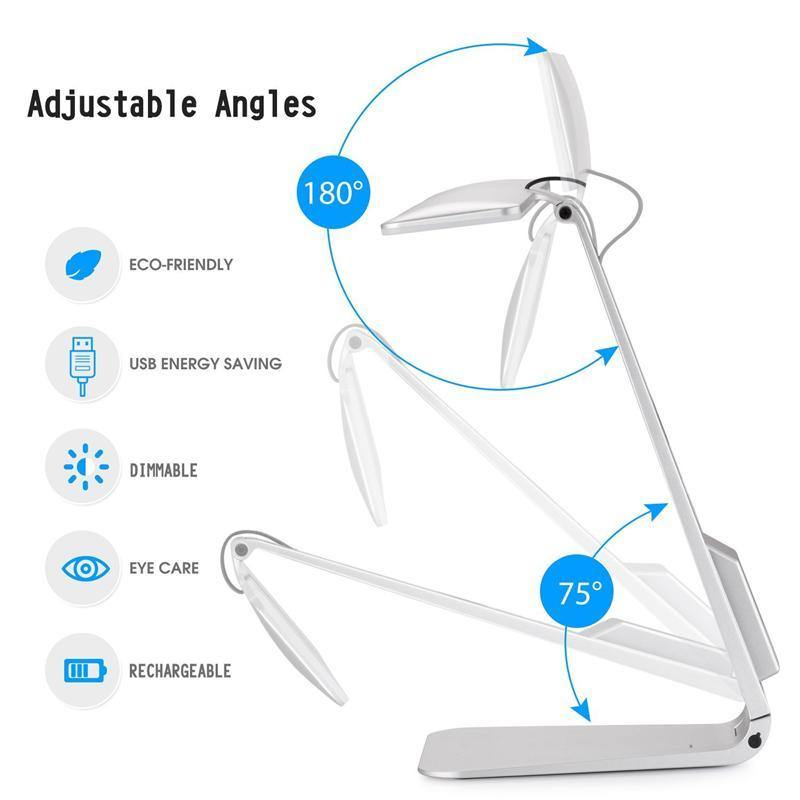 Foldable LED Desk Lamp with Eye-Protection and 3 Dimming Modes for Reading and Study, Rechargeable with Soft Night Light - CALCUMART