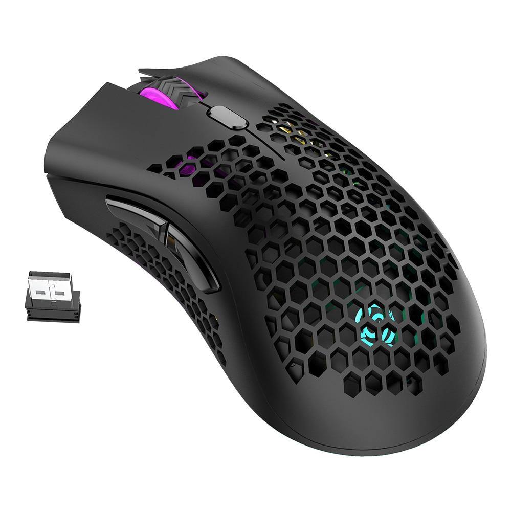 BM600 2.4GHz Wireless Gaming Mouse with 7 Buttons, RGB Backlit, 1600 DPI, Rechargeable, and Honeycomb Design - CALCUMART