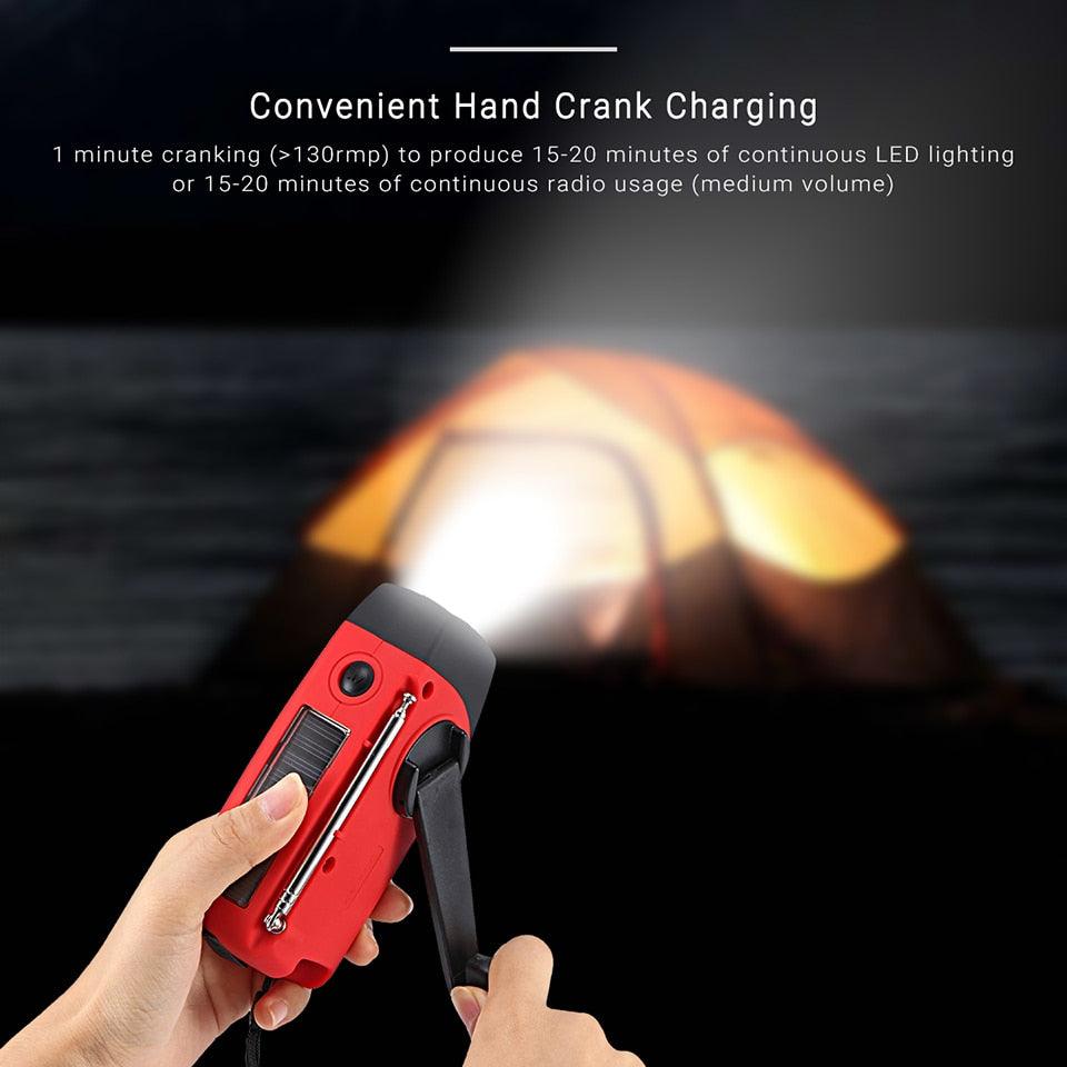 Waterproof Portable Solar Radio with Hand Crank, Phone Charger, 3 LED Flashlight, AM/FM/WB Radio, and Emergency Survival Features - CALCUMART