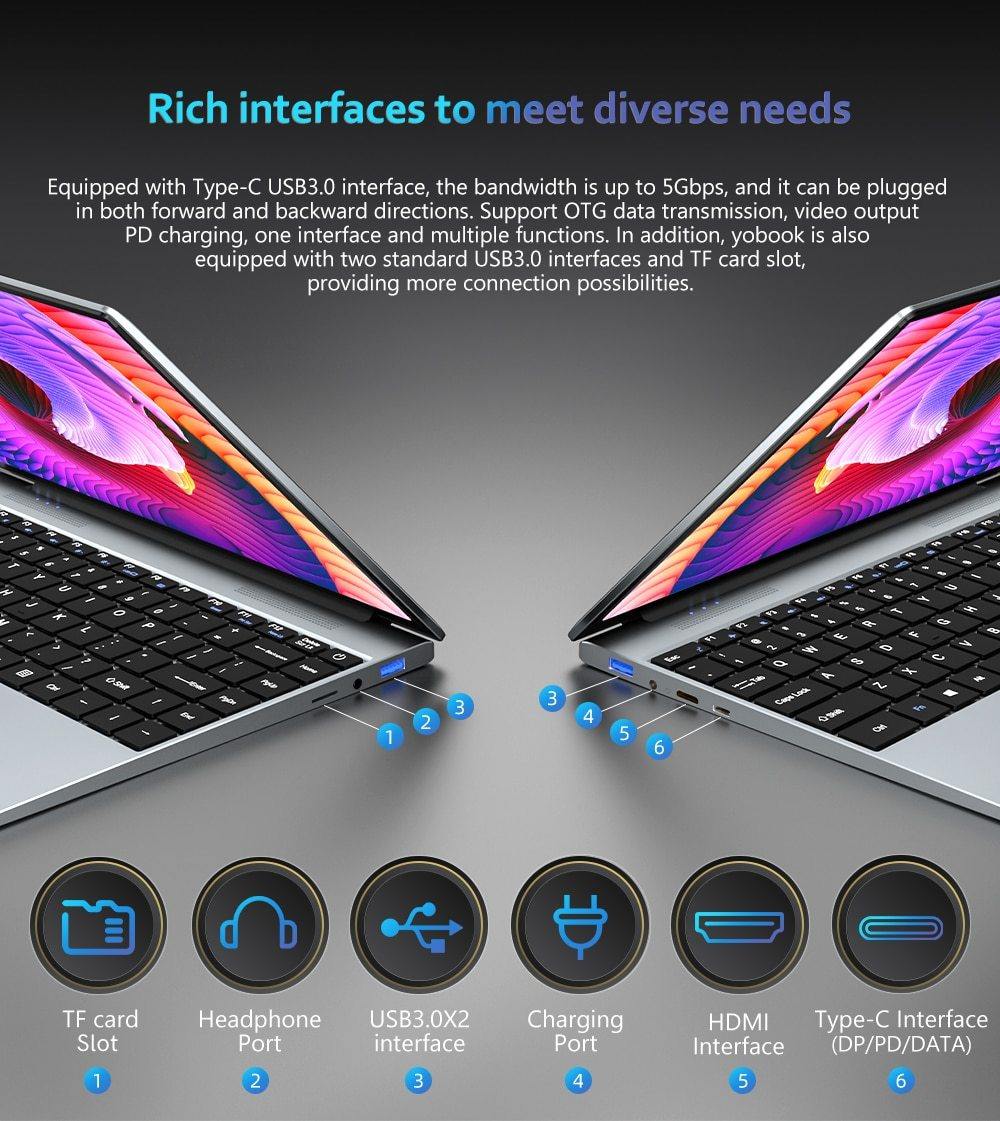 13.5" KUU YoBook Metal Laptop with 3K IPS Display, Intel Pentium J3710, 4GB RAM, 128GB SSD, Windows 10, WiFi, and Type-C Connectivity - CALCUMART