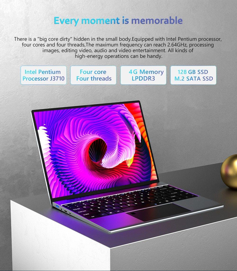 13.5" KUU YoBook Metal Laptop with 3K IPS Display, Intel Pentium J3710, 4GB RAM, 128GB SSD, Windows 10, WiFi, and Type-C Connectivity - CALCUMART