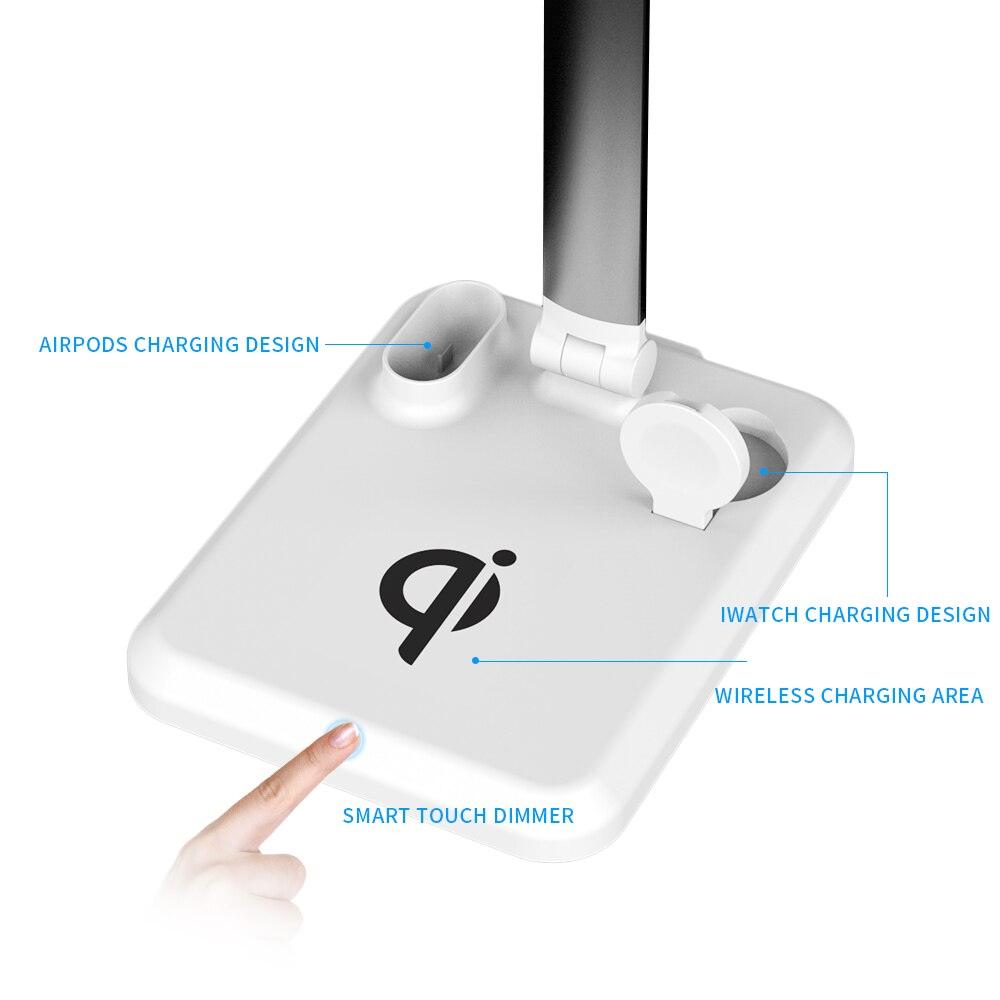 Light Charger Desk Lamp: LED 4-in-1 Wireless Charging for Mobile Phone, Watch, and Earphones - CALCUMART