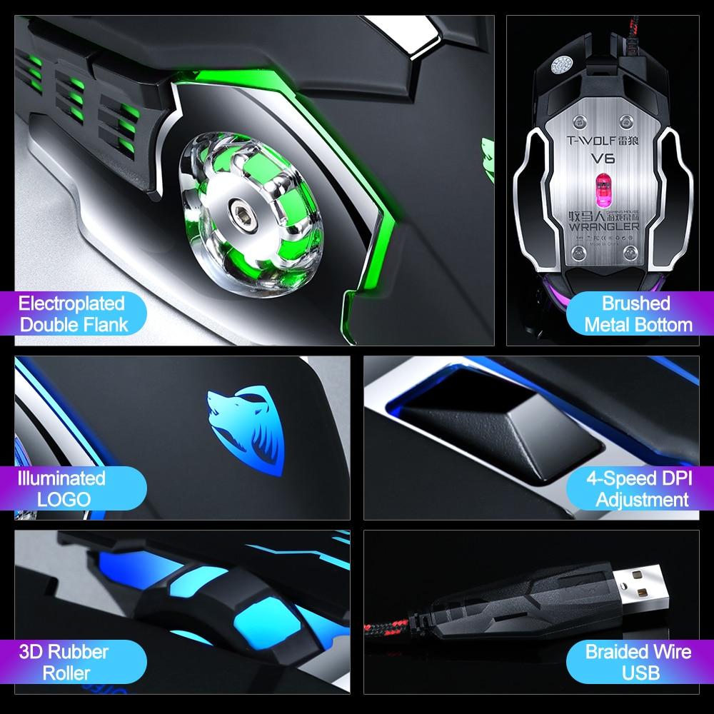 T-WOLF Pro Gaming Wired Mouse: Ergonomic Design, 6 Keys, Adjustable DPI, Custom Macro Settings - CALCUMART
