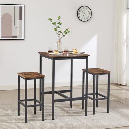 Industrial Style 3-Piece Bar Table Set, Rustic Brown and Black - CALCUMART