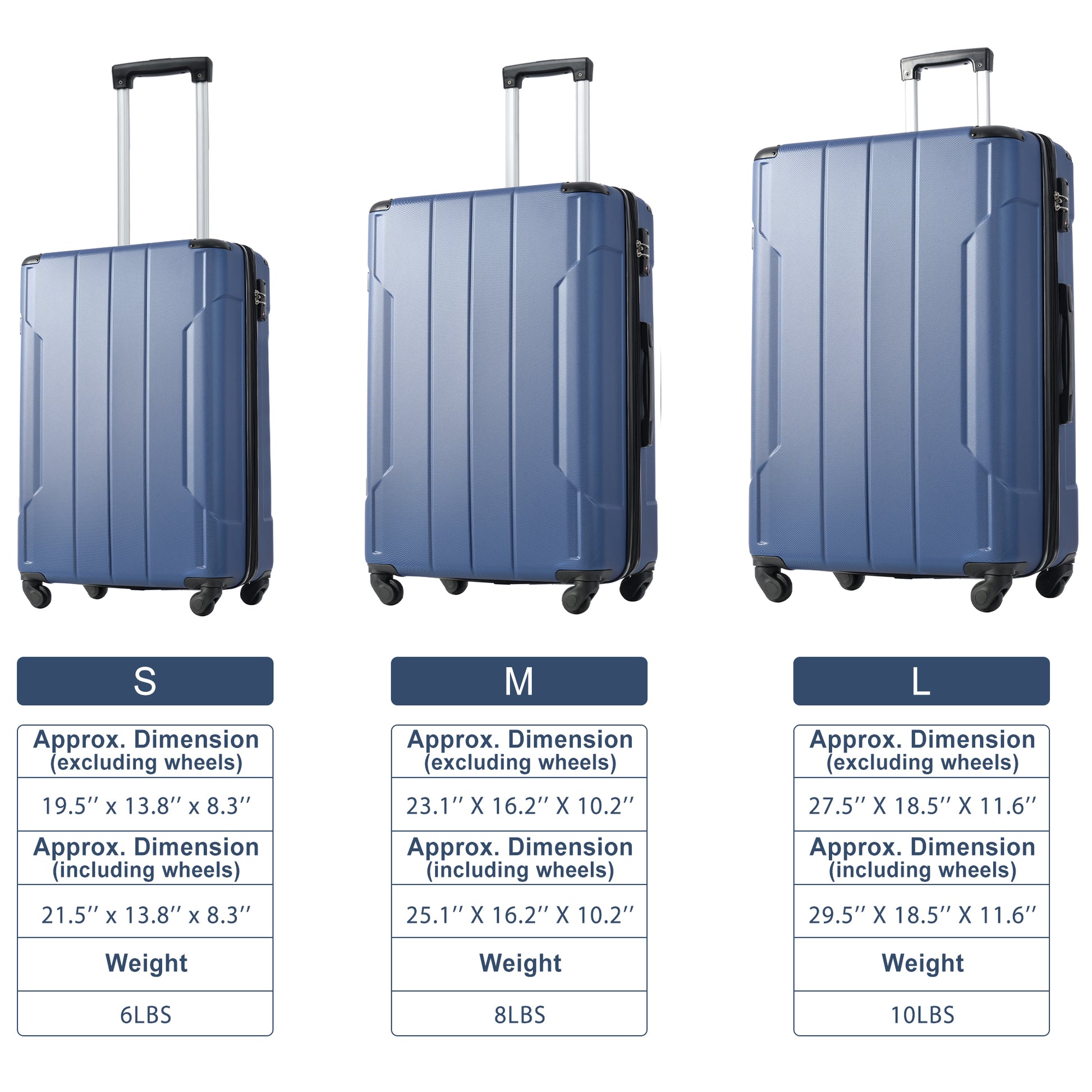 24'' Lightweight Expandable Hardshell Spinner Suitcase, ABS, Blue, w/TSA Lock (Single Luggage) - CALCUMART