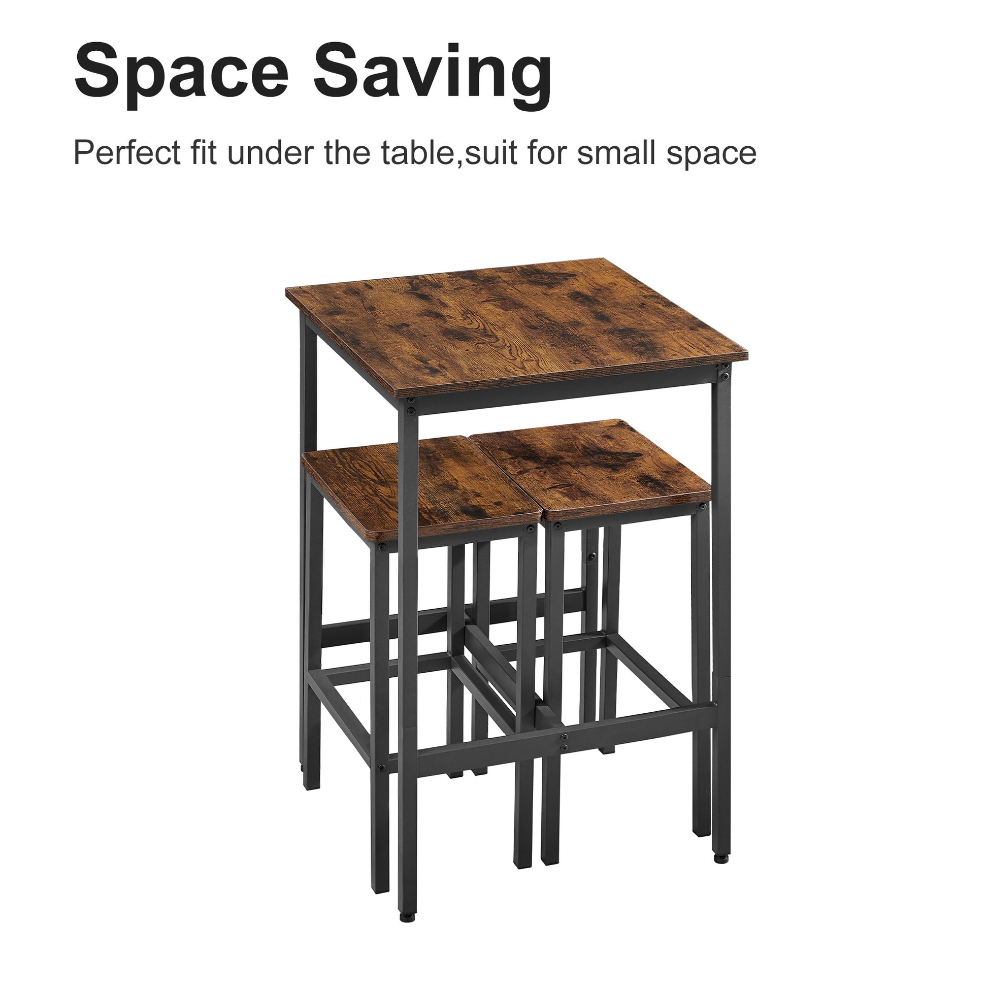 Industrial Style 3-Piece Bar Table Set, Rustic Brown and Black - CALCUMART