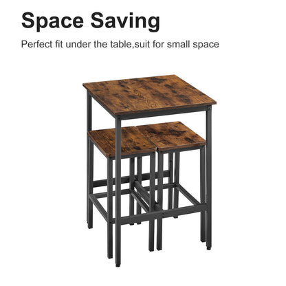 Industrial Style 3-Piece Bar Table Set, Rustic Brown and Black - CALCUMART