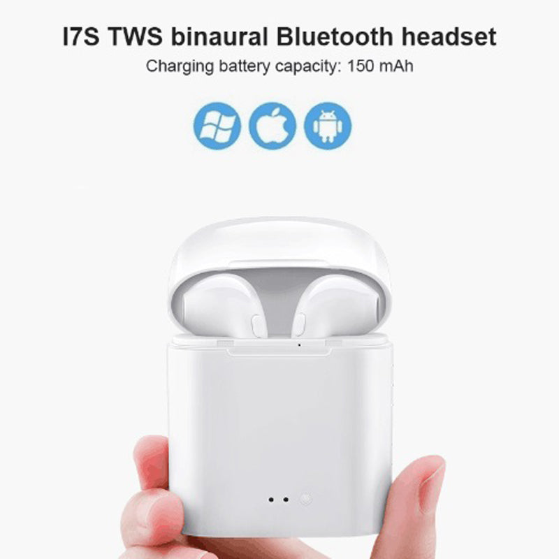 i7s TWS Mini Wireless Bluetooth Earphones with Stereo Sound, Earbud Headset, Charging Box, and Mic - Compatible with All Smartphones - CALCUMART