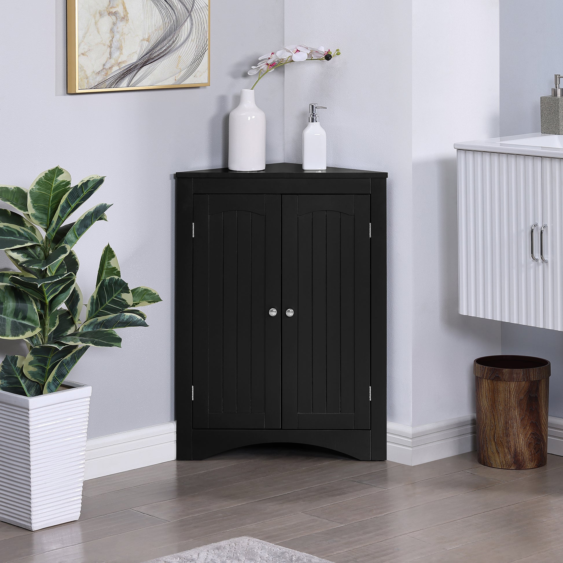Multifunctional Sideboard Corner Cabinet w/Doors & Shelves for Bathroom, Kitchen, & Living Room - CALCUMART