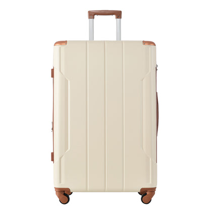 24'' Lightweight Expandable Hardshell Spinner Suitcase, ABS, Brown & White, w/TSA Lock (Single Luggage) - CALCUMART