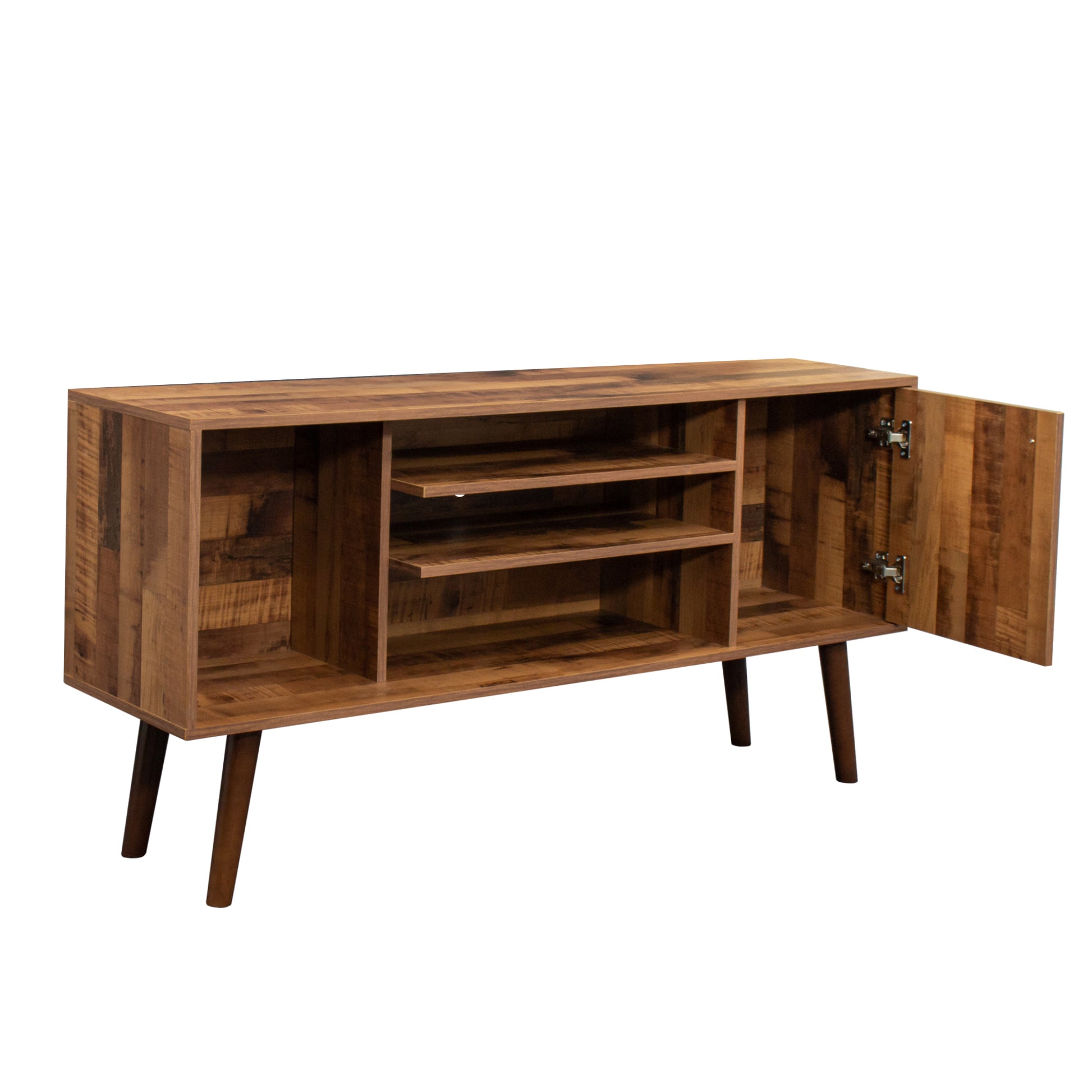 Premium TV Stand w/ High-Quality Particle Board and Fir Wood, 1 Storage Cabinet & 2 Shelves - CALCUMART