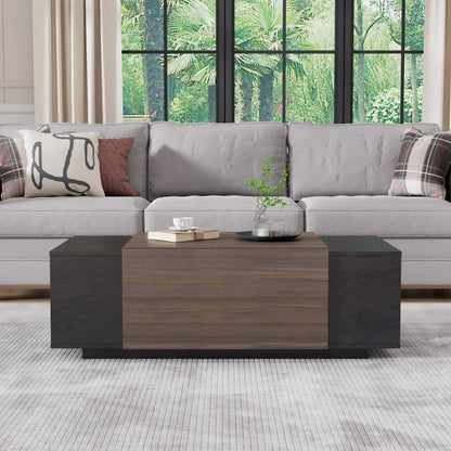 47-Inch Modern Farmhouse Drawer Coffee & Texture Black Table for Living Room or Office - CALCUMART