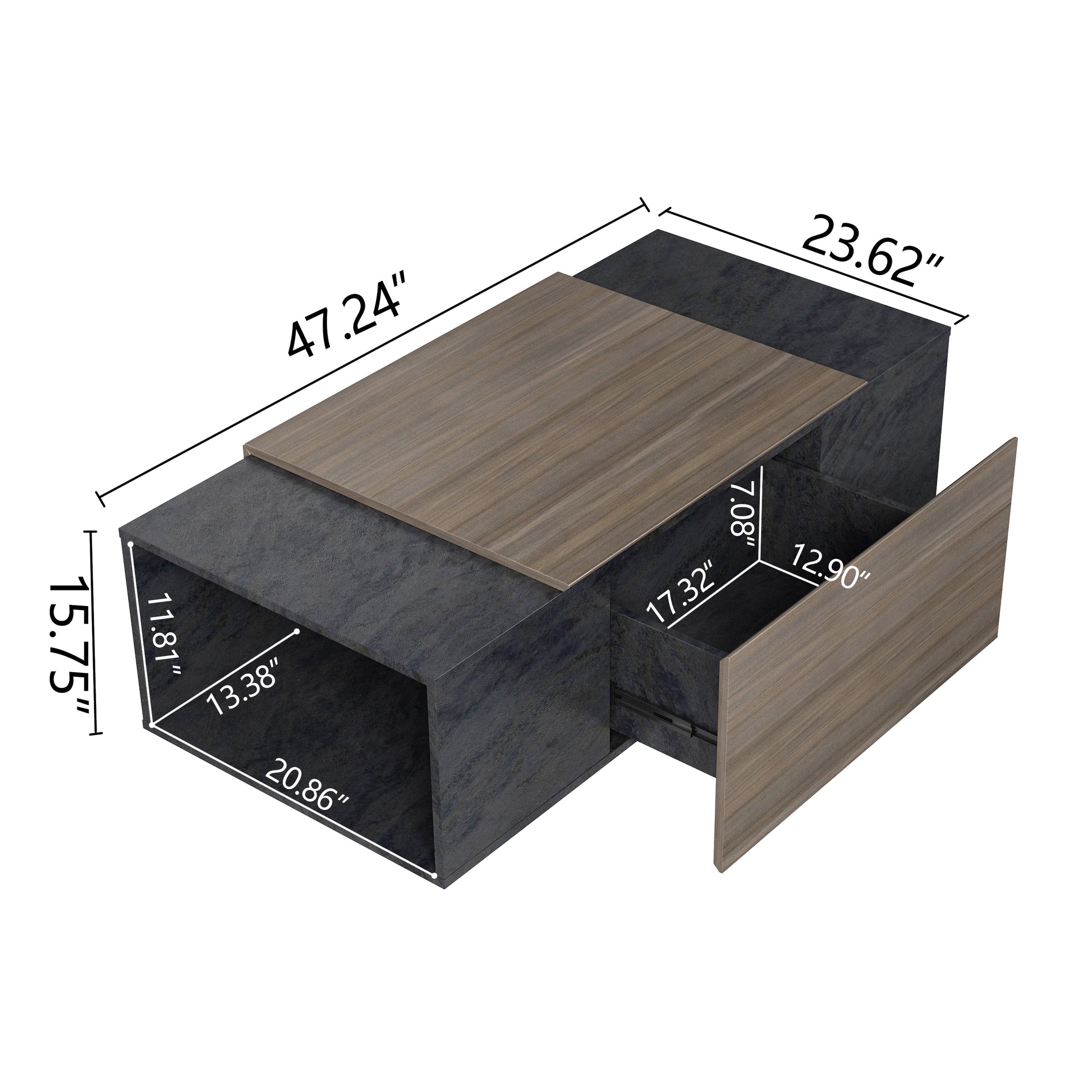 47-Inch Modern Farmhouse Drawer Coffee & Texture Black Table for Living Room or Office - CALCUMART