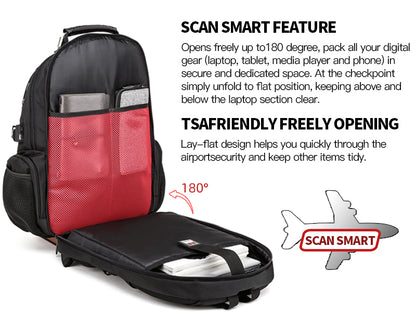 Bange Cliffwalker — Water-Resistant 17" Laptop Travel Backpack w/USB Charging Port - CALCUMART