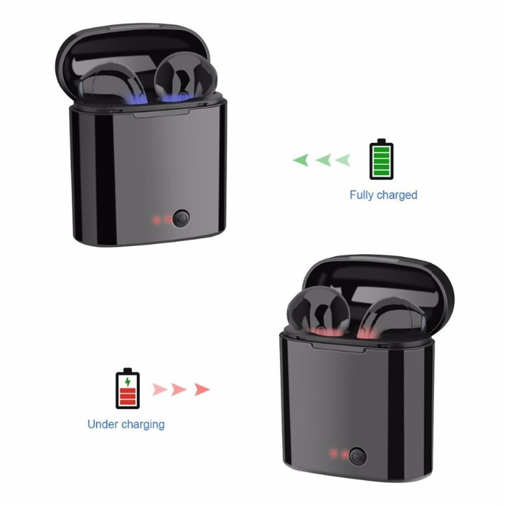 i7s TWS Mini Wireless Bluetooth Earphones with Stereo Sound, Earbud Headset, Charging Box, and Mic - Compatible with All Smartphones - CALCUMART