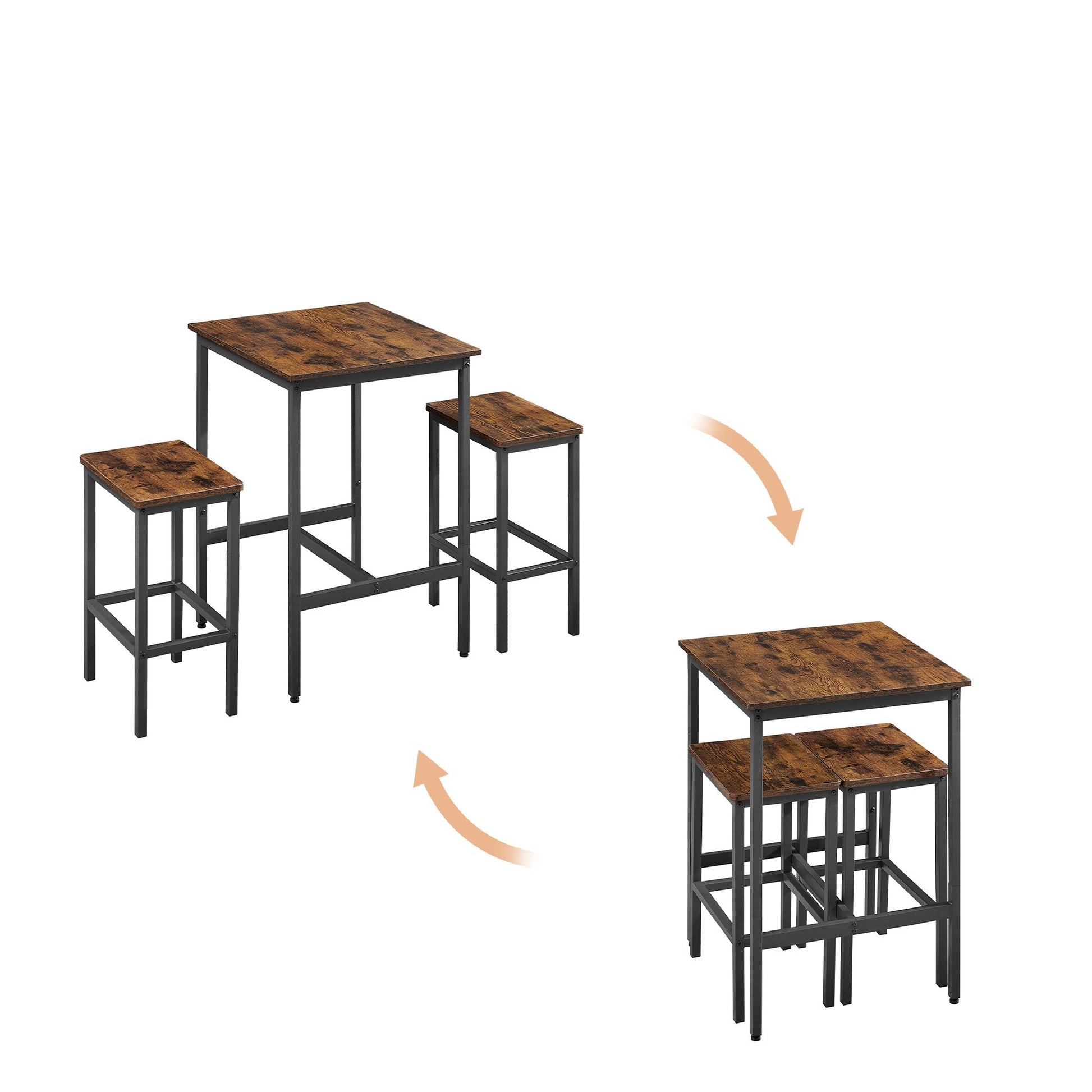Industrial Style 3-Piece Bar Table Set, Rustic Brown and Black - CALCUMART