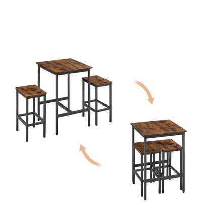 Industrial Style 3-Piece Bar Table Set, Rustic Brown and Black - CALCUMART