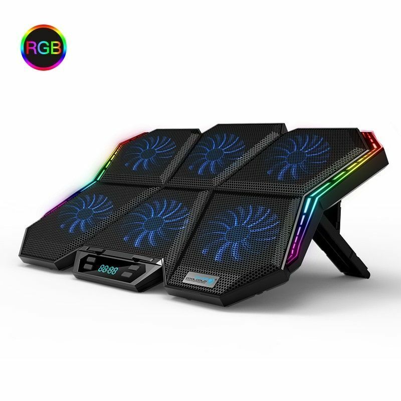 COOLCOLD K40 RGB Laptop Cooler — 6 Fans, 2 USB Ports, LED Display, RGB Lighting & Notebook Stand for 12-17" Laptops - CALCUMART