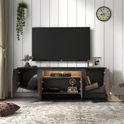 63-Inch TV Stand with LED Lights, Storage Cabinet, Shelves — Entertainment Center for Living Room & Bedroom - CALCUMART