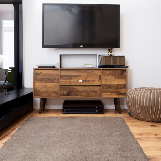 Premium TV Stand w/ High-Quality Particle Board and Fir Wood, 1 Storage Cabinet & 2 Shelves - CALCUMART