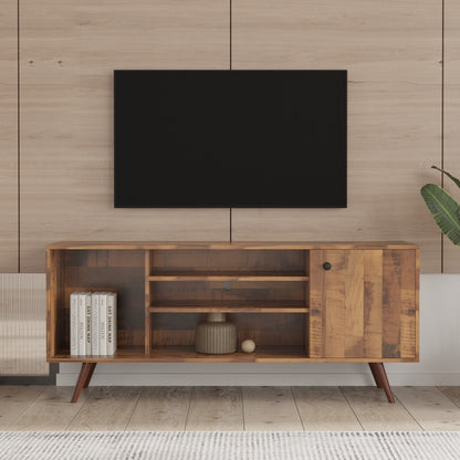 Premium TV Stand w/ High-Quality Particle Board and Fir Wood, 1 Storage Cabinet & 2 Shelves - CALCUMART