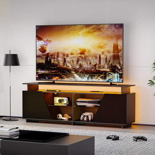 Ultimate Gaming TV Stand — LED Lights, USB Ports & Power Outlet for 75" TVs & Gaming Consoles - CALCUMART