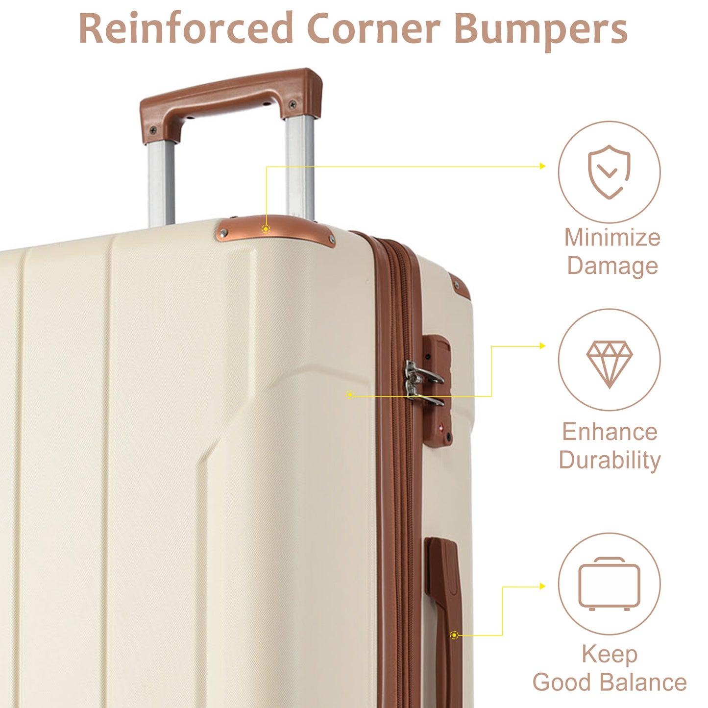 24'' Lightweight Expandable Hardshell Spinner Suitcase, ABS, Brown & White, w/TSA Lock (Single Luggage) - CALCUMART