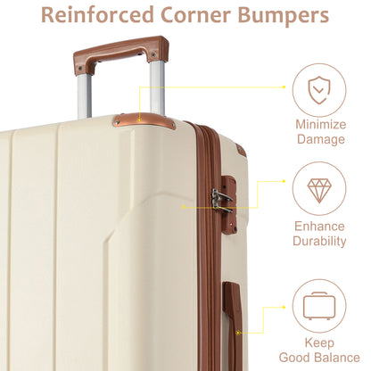 24'' Lightweight Expandable Hardshell Spinner Suitcase, ABS, Brown & White, w/TSA Lock (Single Luggage) - CALCUMART