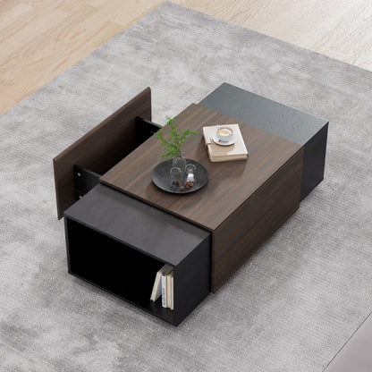 47-Inch Modern Farmhouse Drawer Coffee & Texture Black Table for Living Room or Office - CALCUMART