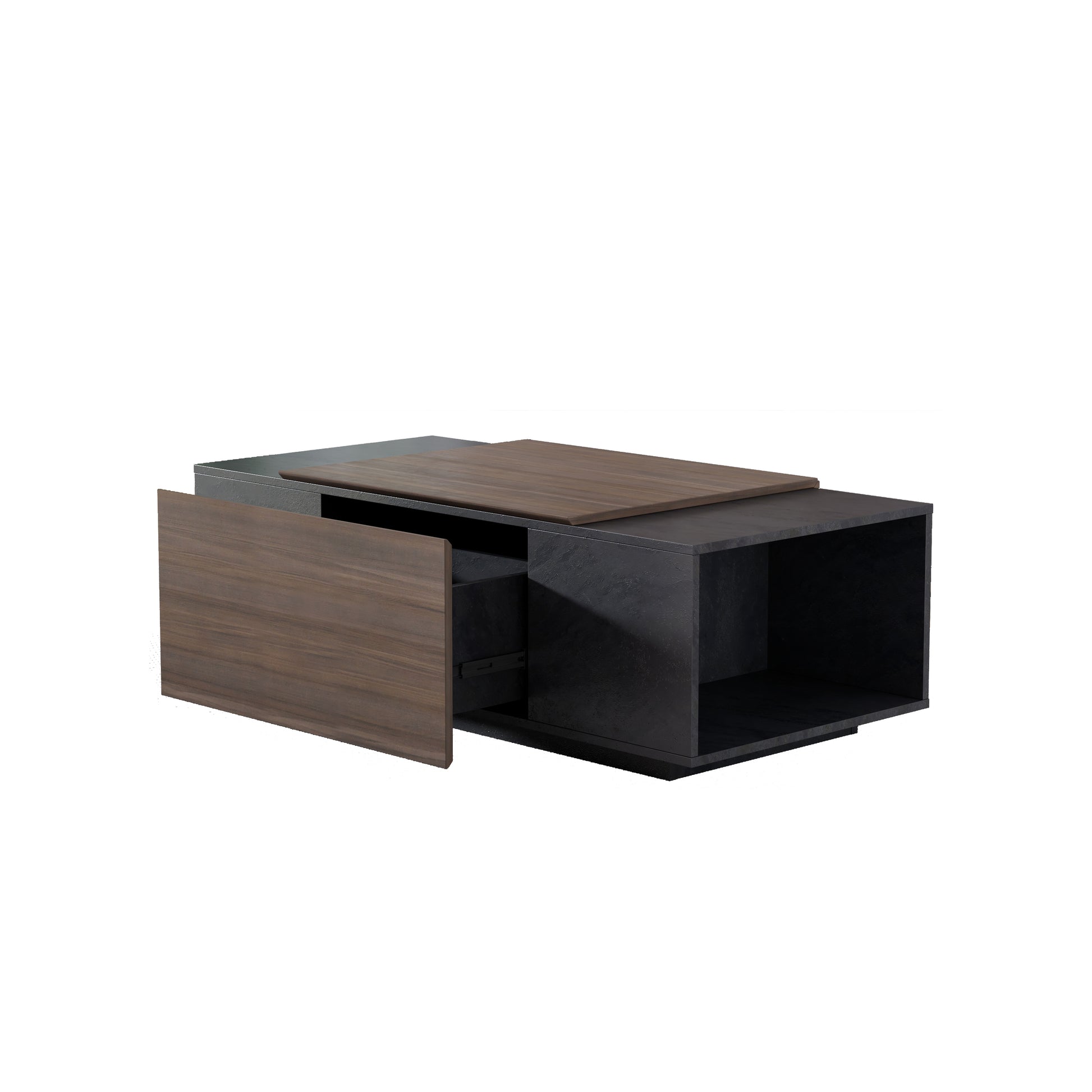 47-Inch Modern Farmhouse Drawer Coffee & Texture Black Table for Living Room or Office - CALCUMART