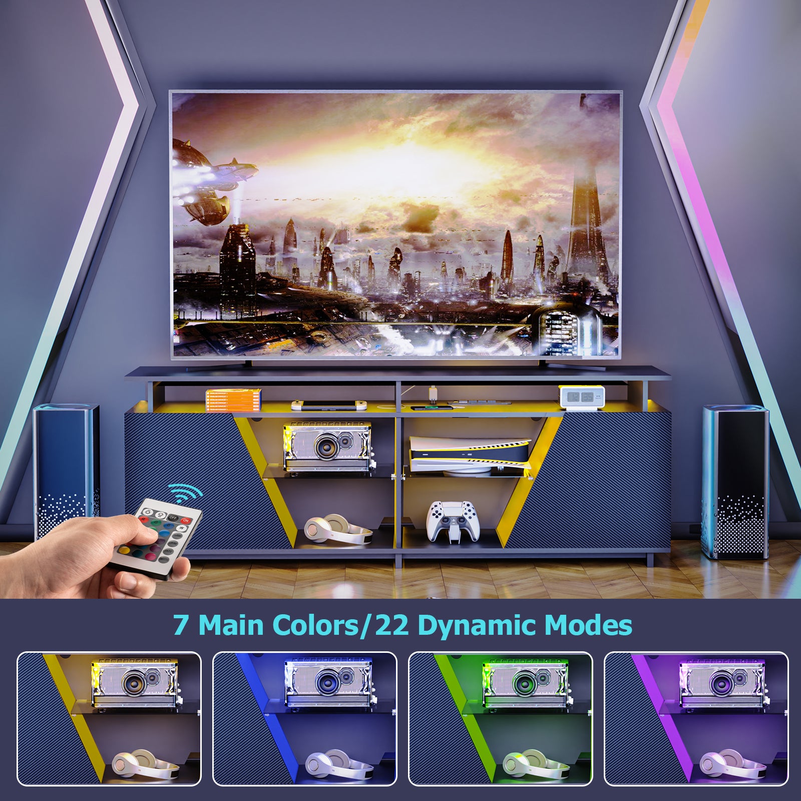Ultimate Gaming TV Stand — LED Lights, USB Ports & Power Outlet for 75" TVs & Gaming Consoles - CALCUMART