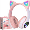 STN-28 Foldable Over Ear Music Headset with Glowing Cat Ear Headphones, Wireless BT5.0 Earphone, Mic, and LED Lights for PC and Mobile Devices - CALCUMART